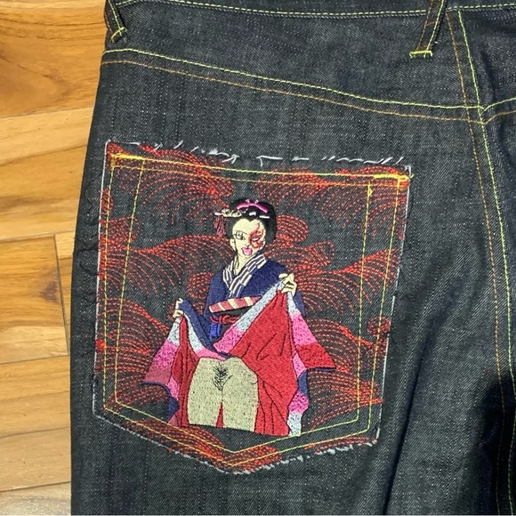 Vintage RMC Red Monkey Company Embroidered Samurai Japanese Denim Jeans Size 36 - Picture 4 of 6
